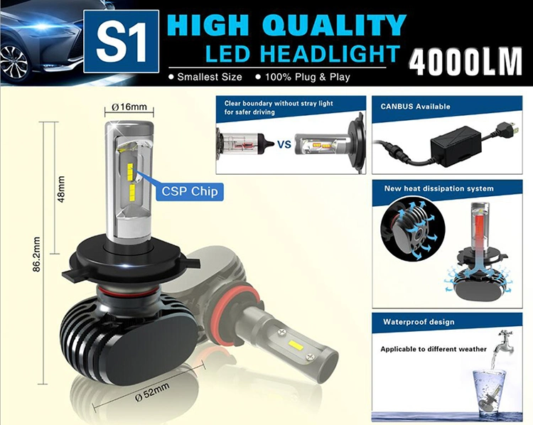Lmusonu S1 9006 LED Headlight Automotive High Low Head Light 35W 4000lm Car LED Headlamp Bulbs